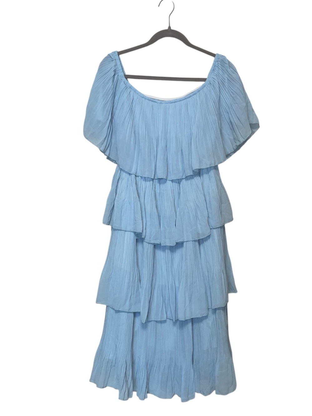 Cupshe I-14 Pleated Light Blue Off-Shoulder Tiered Pleated Maxi Dress Size Small - Picture 4 of 5